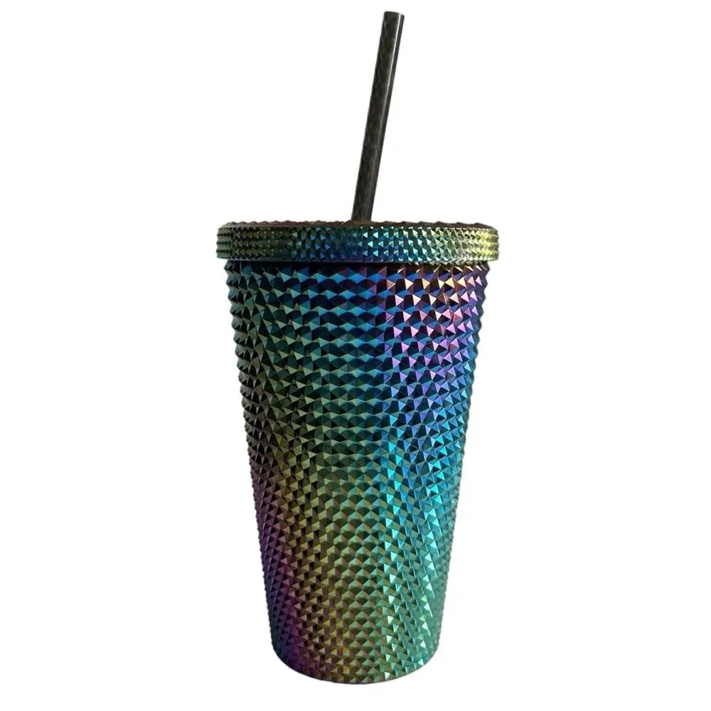 OIL SLICK Starbucks NWT Cold Cup Tumbler Grande Studded Rainbow Halloween 16 oz